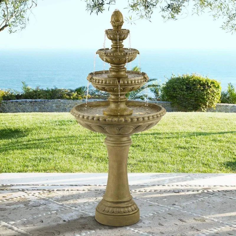 Four Tiered Water Fountain, Italian Style, LED Light