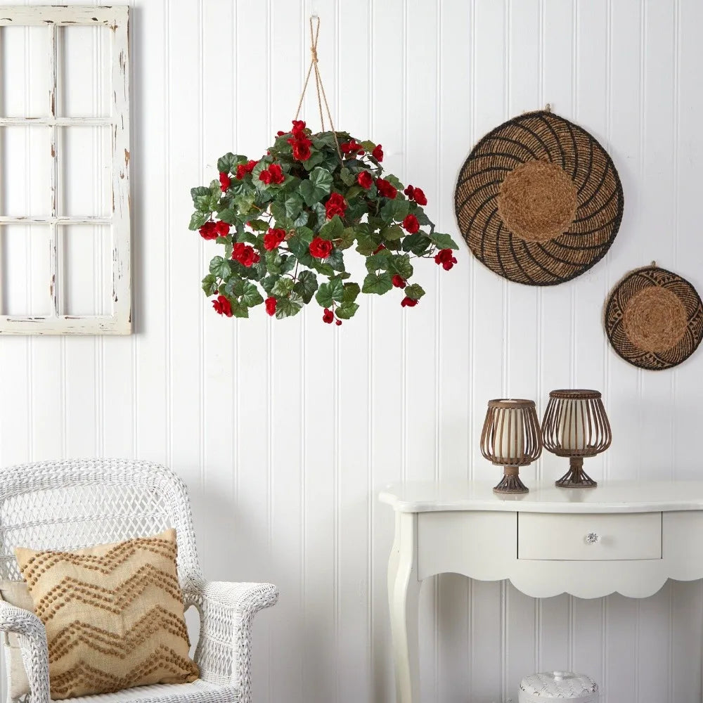 24” x 32" Begonia Artificial Flower in Hanging Basket.