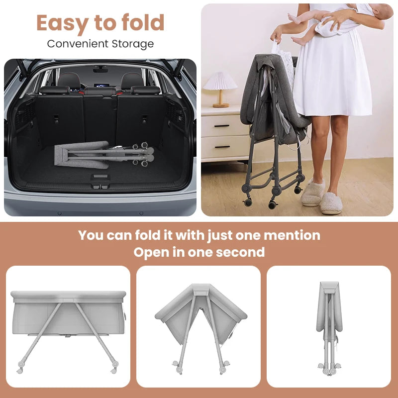 Baby Grab-and-go Convertible Rocking Travel Cot/Crib with Mosquito Net for Multi-Functional Use.
