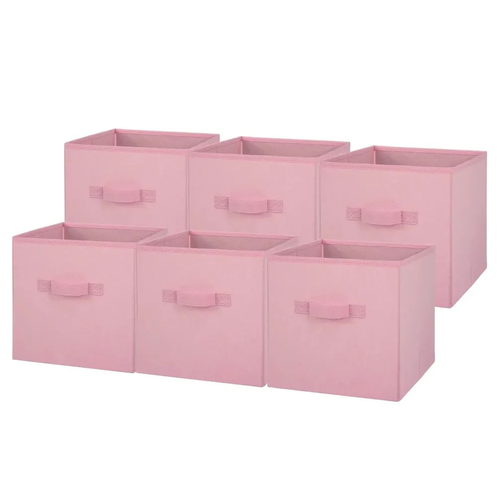 Collapsible Pink 6-Pack Cube Fabric Storage Bins (10.5" x 10.5").