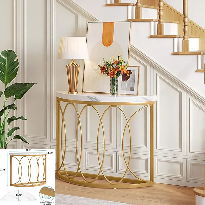 59 inch Gold Console Table with Grid-Shaped Metal Base. Three styles available.