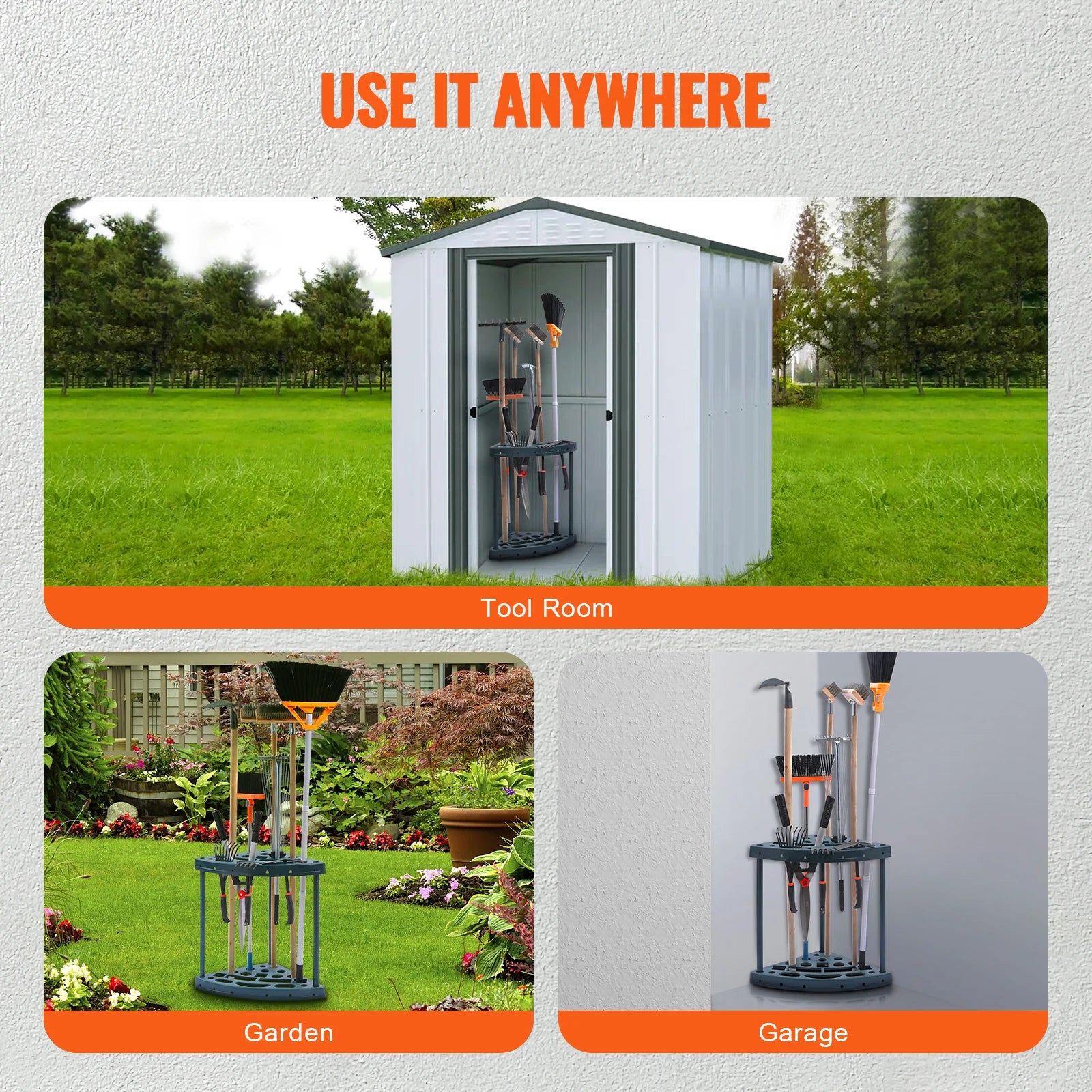 19 Slot Garden Tool Garage Organizer for Long-Handled Garden Tools.