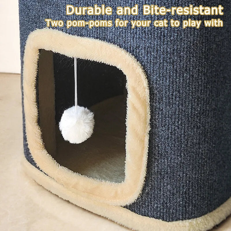 Rectangular 2-Layer Cat Playhouse for Indoor Cats with Hanging Toys