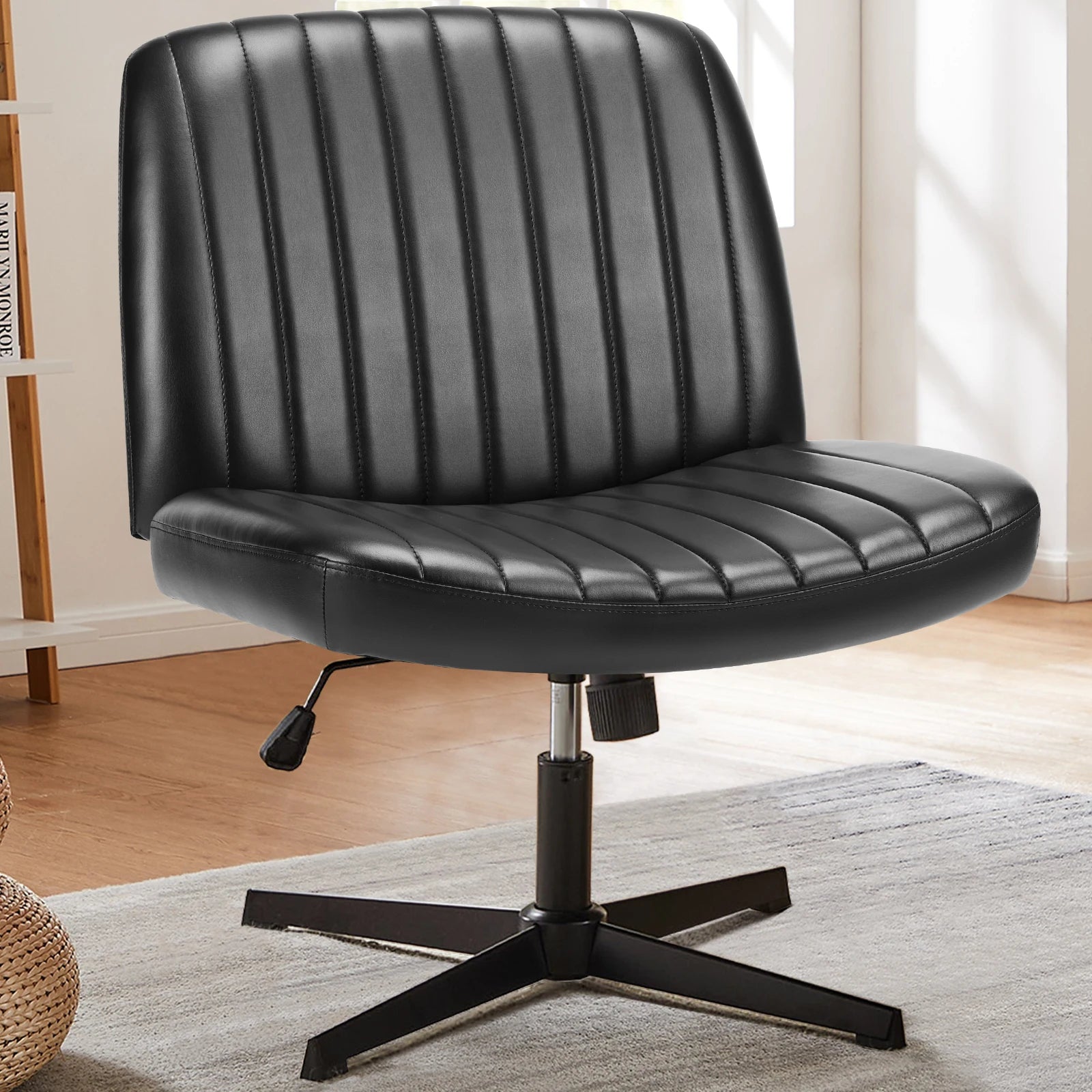 Wide, Armless, Adjustable, Swivel, Cross Legged Rocking Gaming Chair.