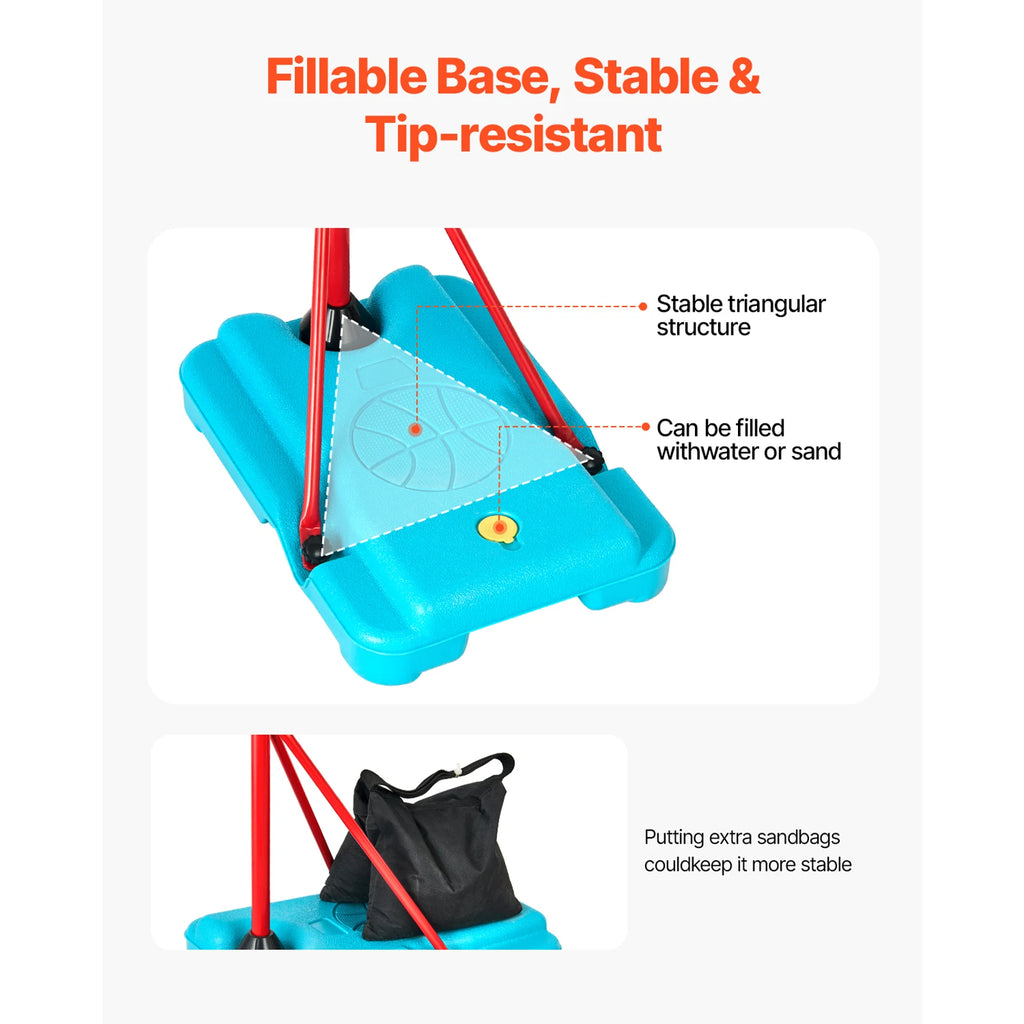 Adjustable Basketball Hoop for Kids, Recommended Age 3-6 YO.
