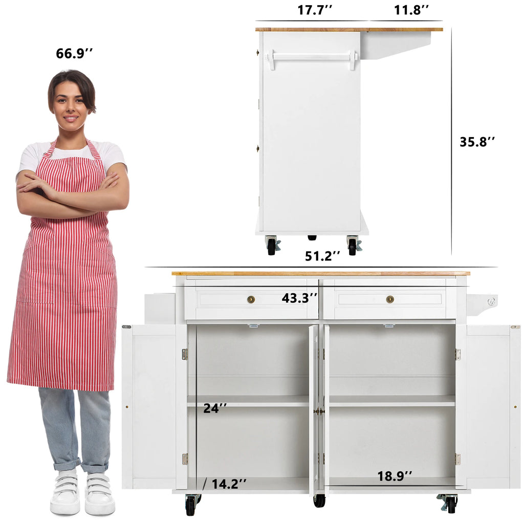 Rolling Kitchen Island with Drop Leaf and Storage Cabinet.