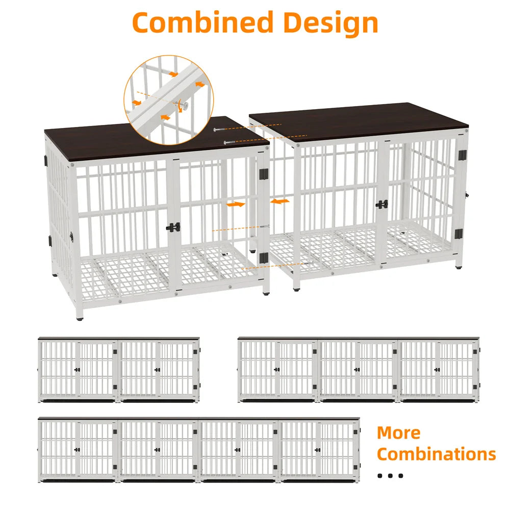 Large Indoor Wooden Dog Crate with 3 Doors and a Removable Tray; Can Serve As End Table