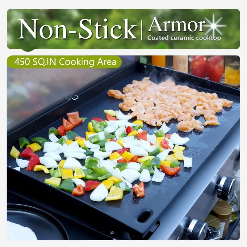 27-Inch 3-Burner Propane Flat Top Grill with Ceramic Coated Cast Iron Griddle.