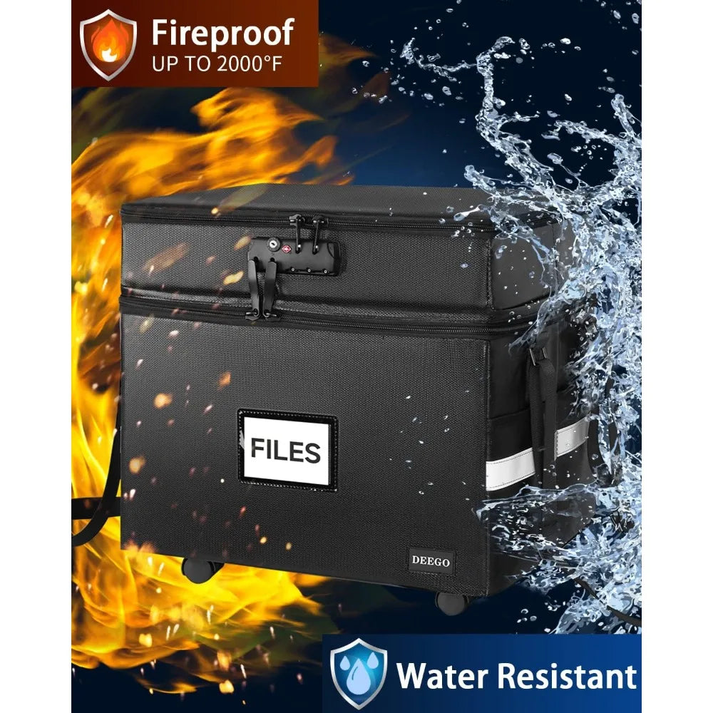 Fireproof and Water Resistant File Organizer on Wheels  with Multiple Pockets