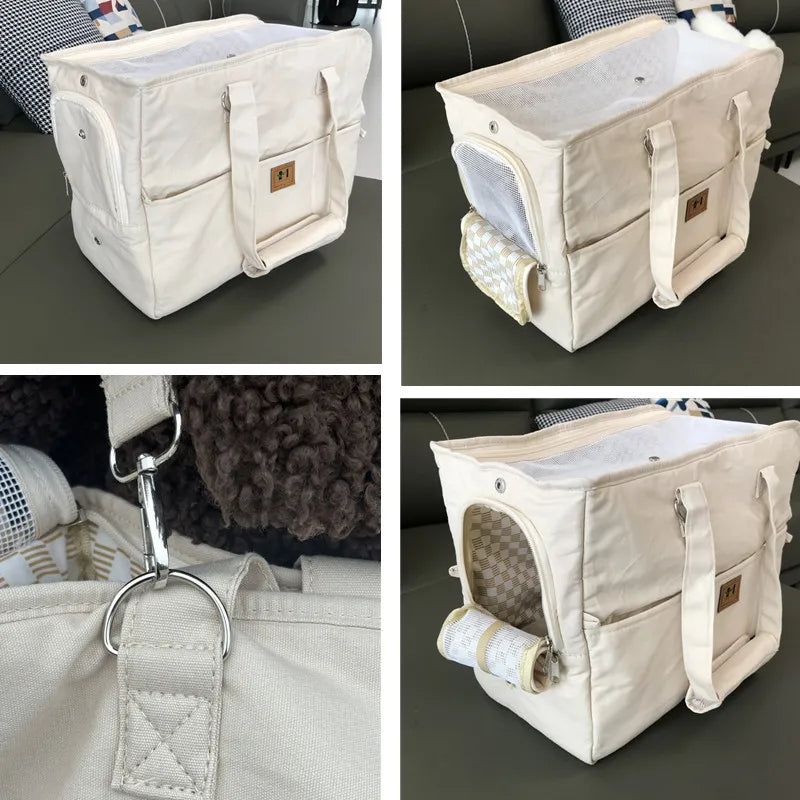 Small Pet Portable Shoulder Handbag Carrier; Non-slip Car Seat Carrier