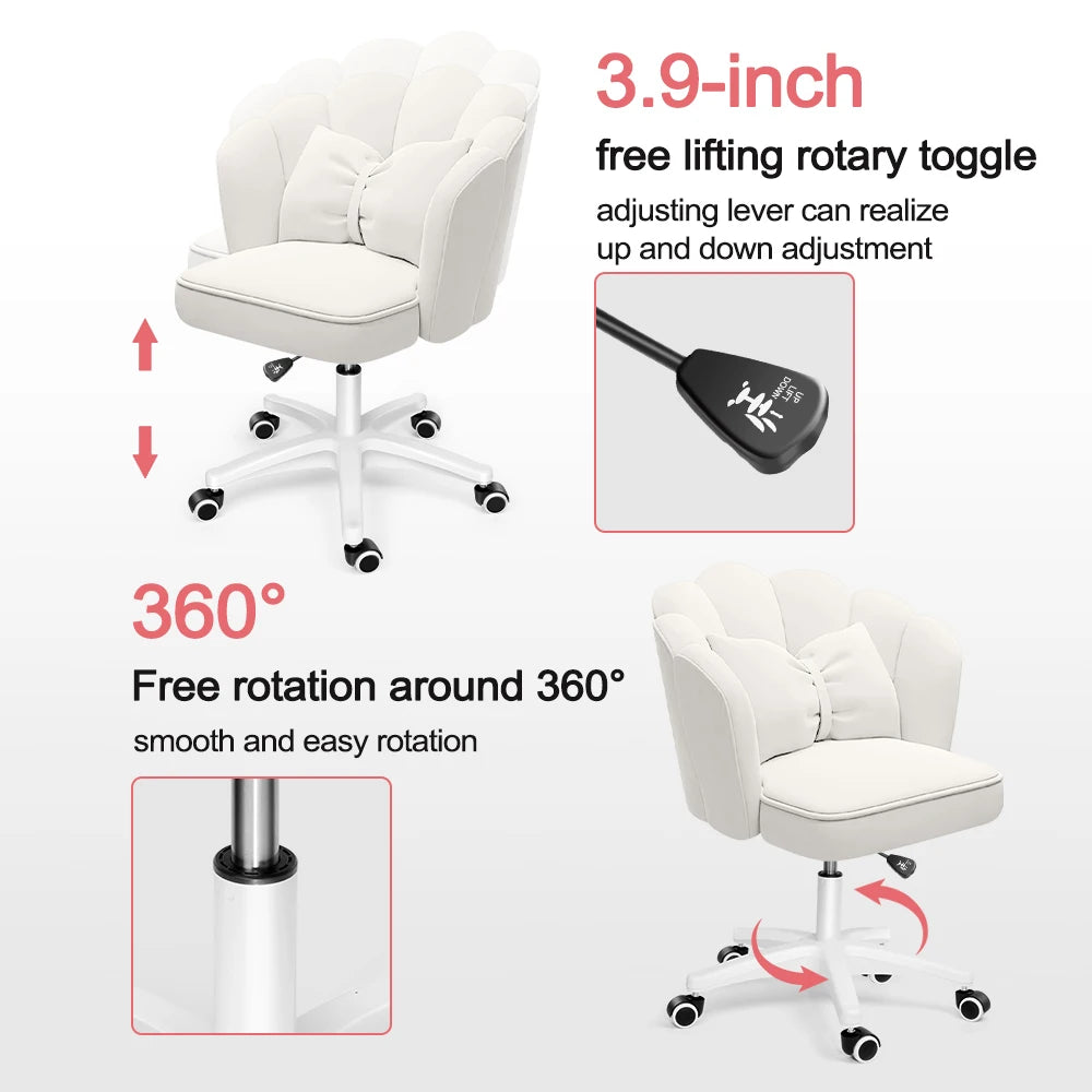 Velvet Petal or Butterfly Chair used as Vanity or Desk Chair with Bow Pillow. Various colors.