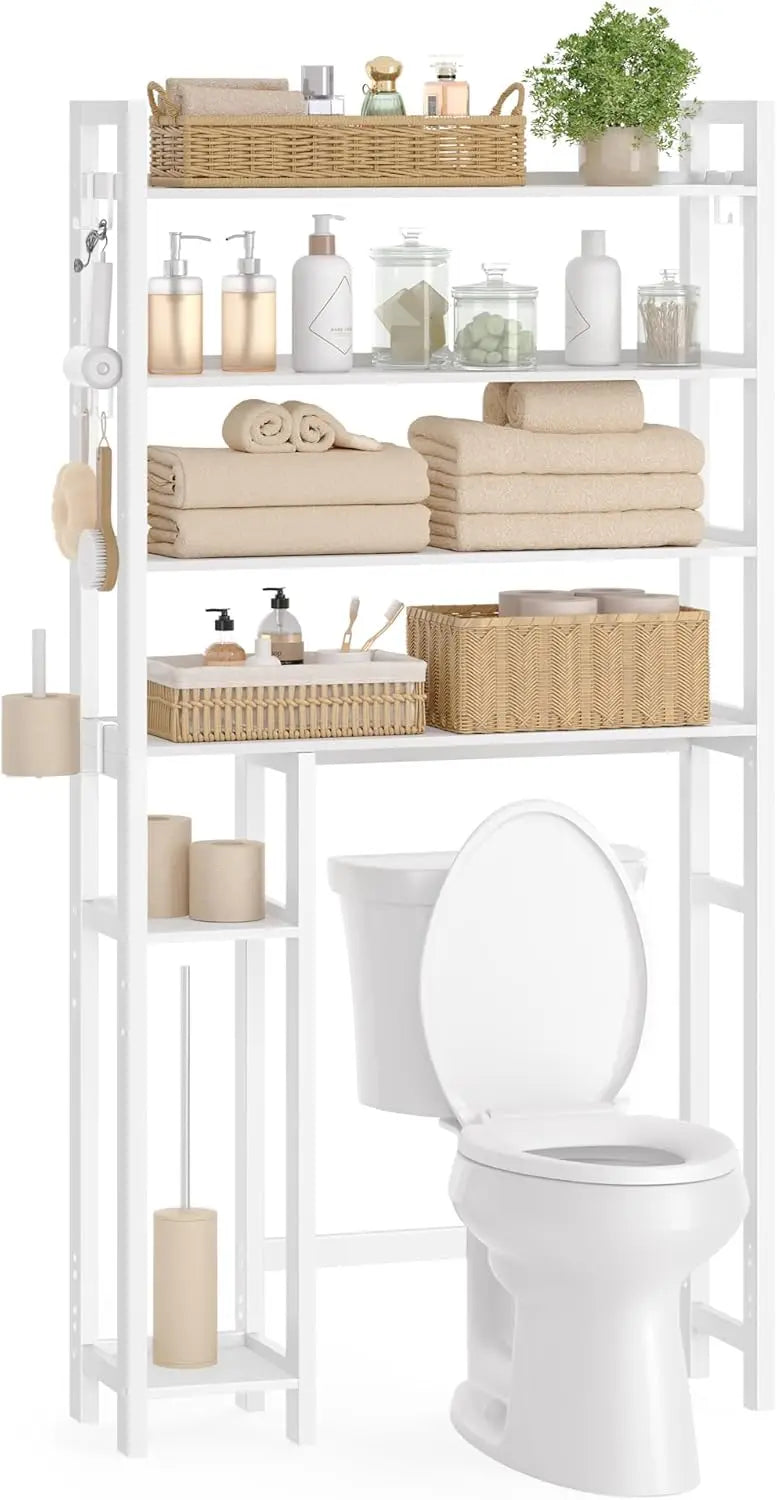 Adjustable Bamboo Over The Toilet Storage Shelf with Toilet Paper Holder