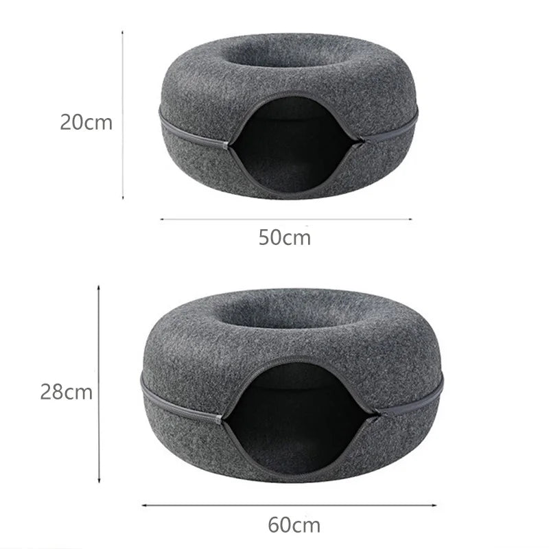 Donut Cat Bed for 2 Cats with zipper to open up.