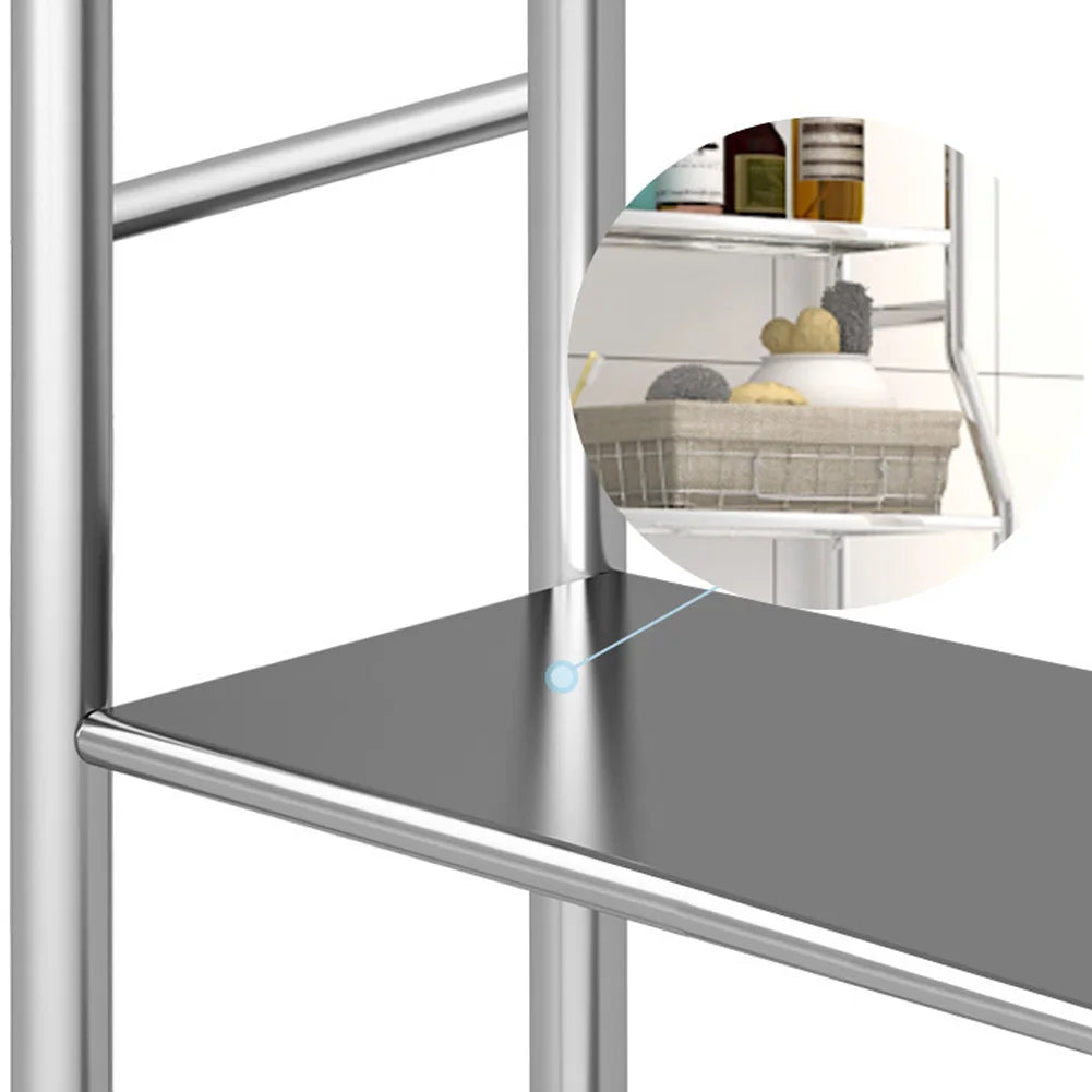 Metal Over The Toilet Storage Rack With Towel Hooks and Paper Holder.