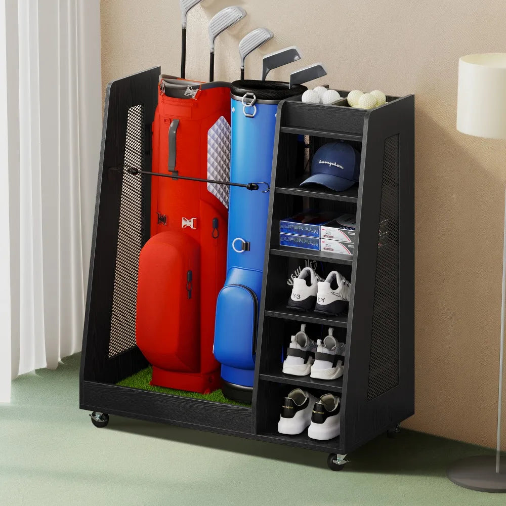 Golf Bag and Equipment Rack for 2-3 Bags.