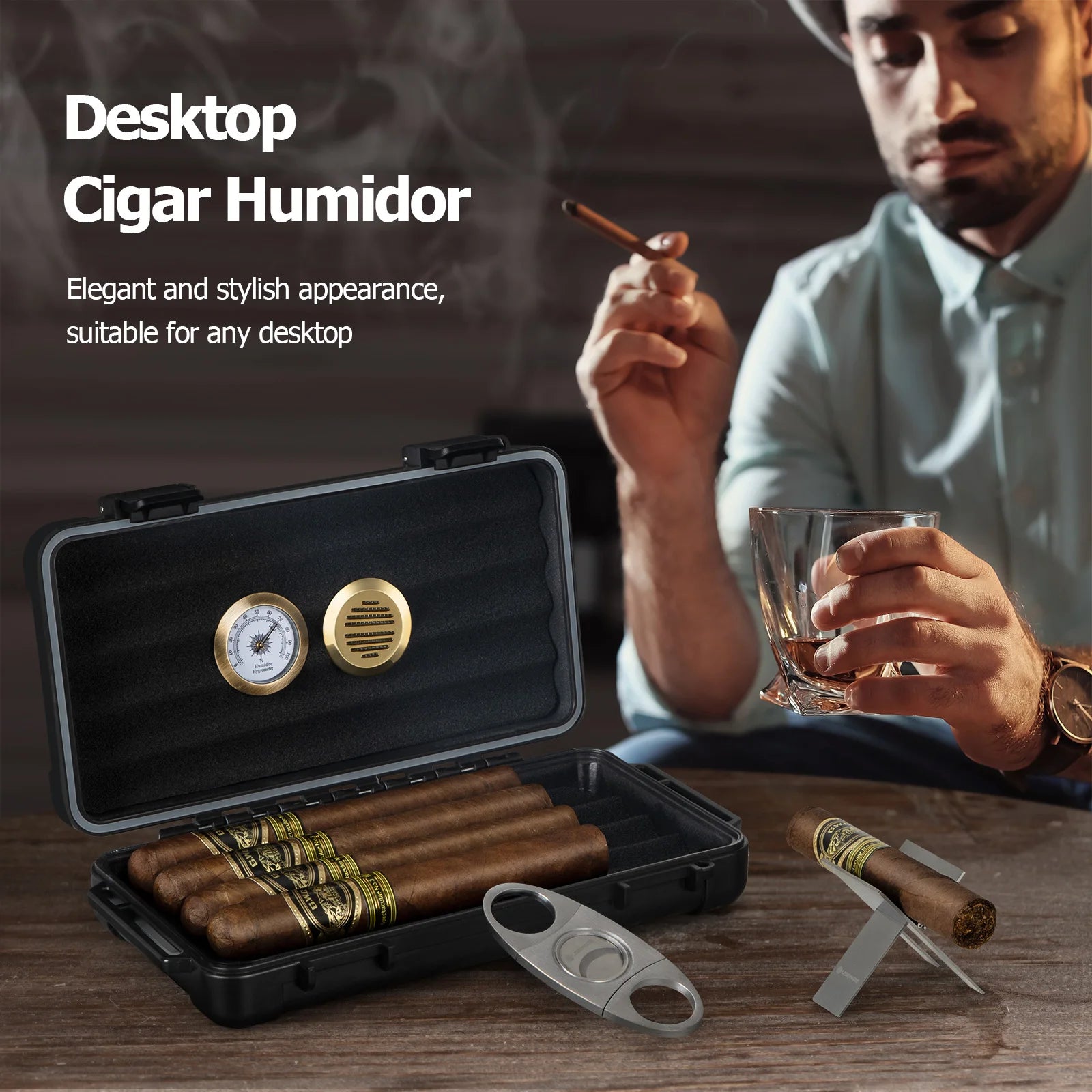 Sealed Cigar Humidor for 4-5 cigars with Humidifier and Hygrometer
