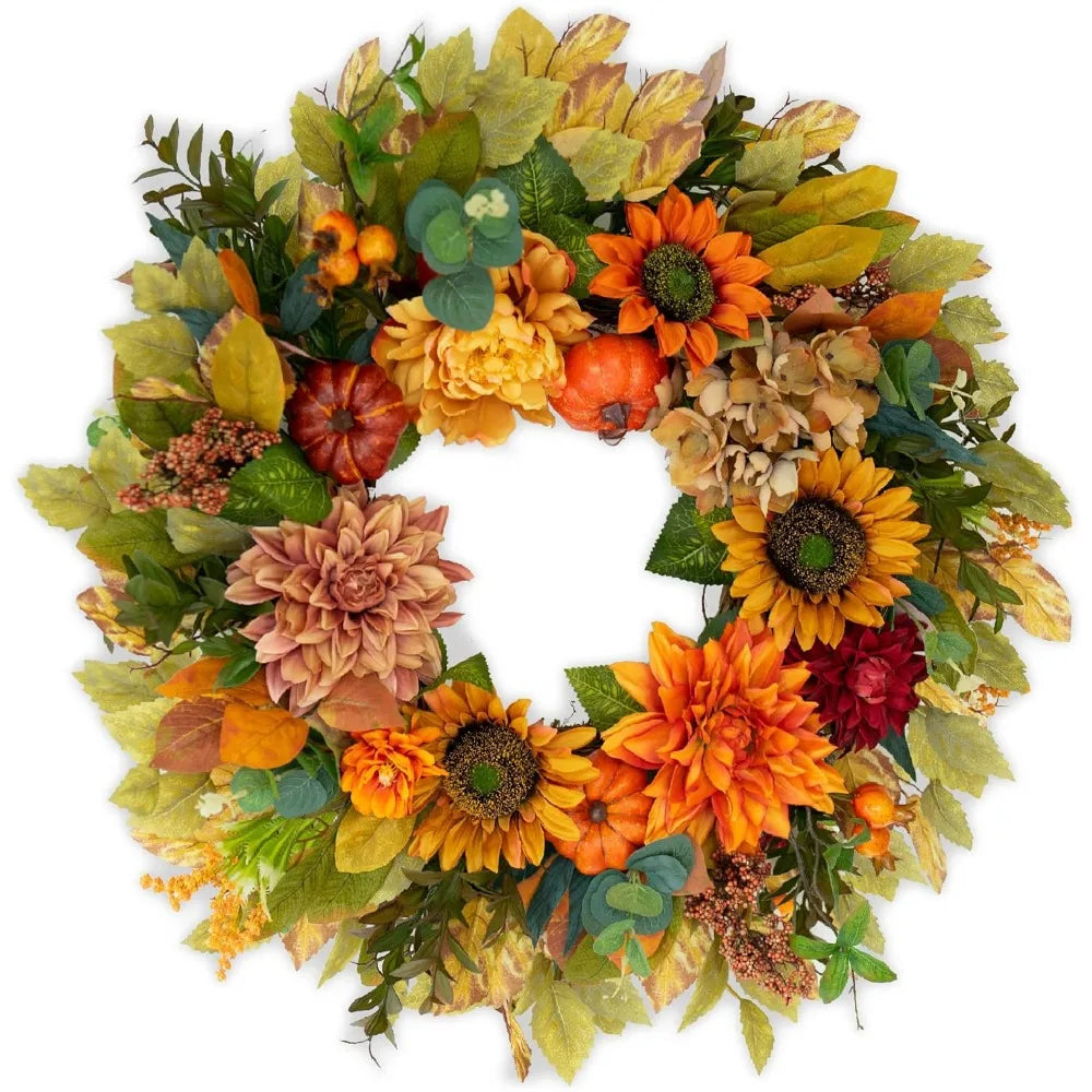 24" Wreath for Front Door with Fall Decor.