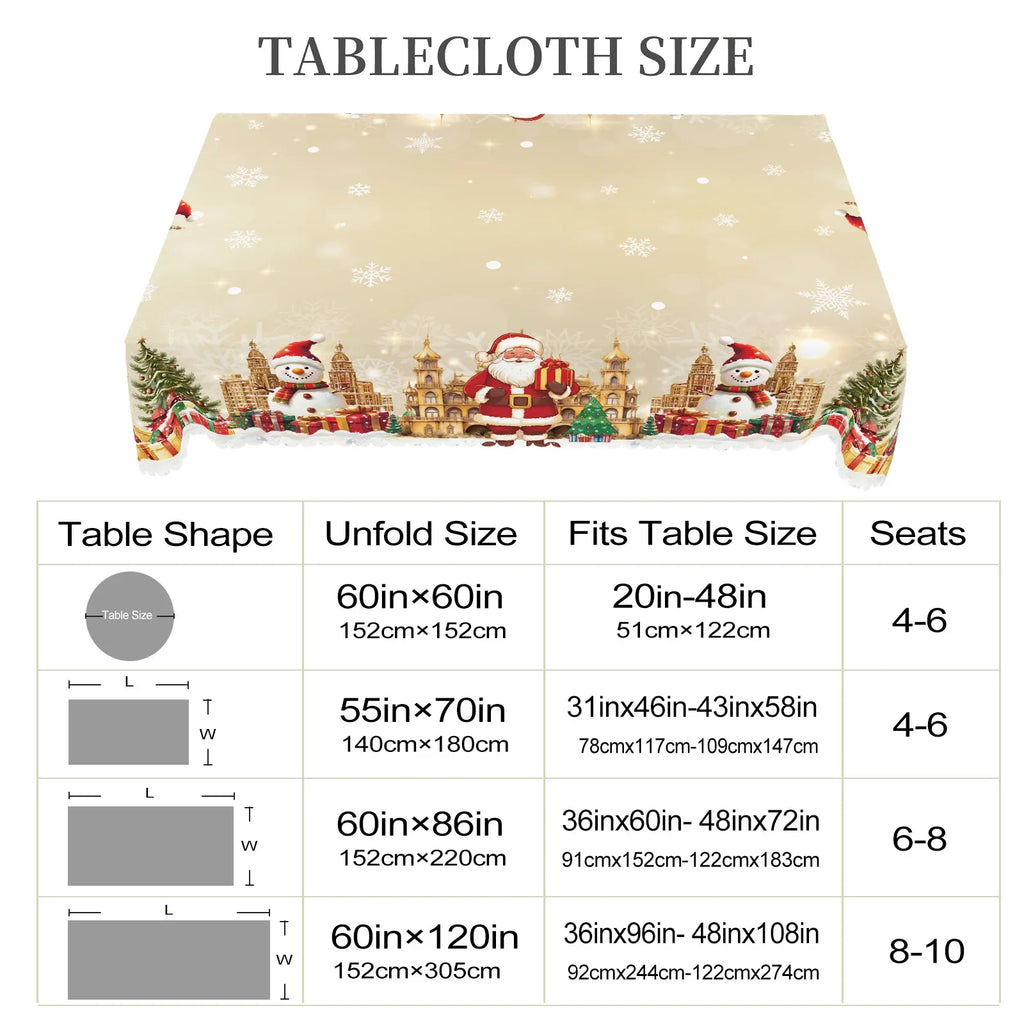 1 Piece Christmas Round or Rectangular Tablecloth, Various Sizes