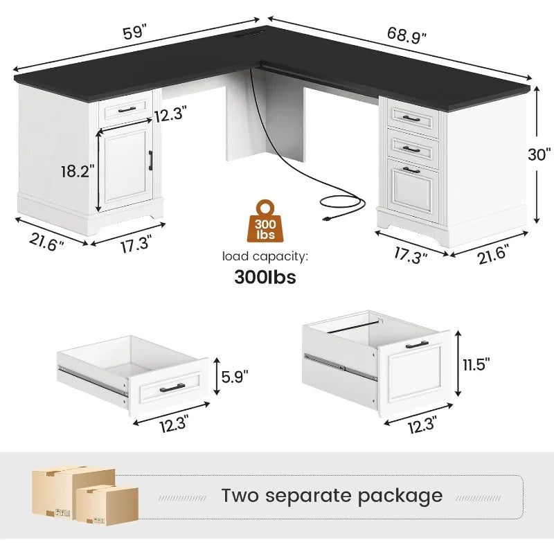 Farmhouse 69" Executive L Shaped Desk for Home Office