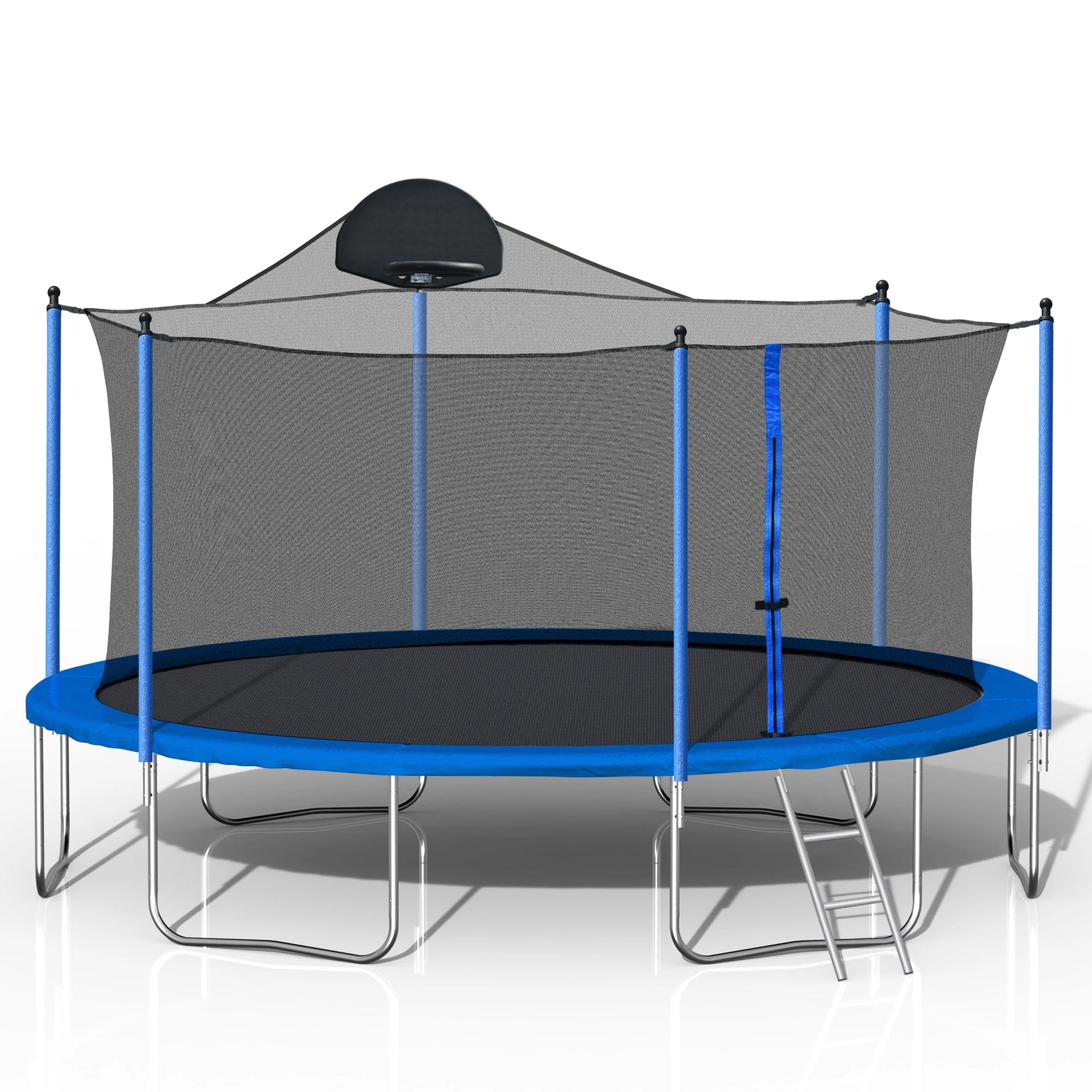14FT Outdoor Trampoline With Basketball Backboard, Enclosure Net And Outside Ladder