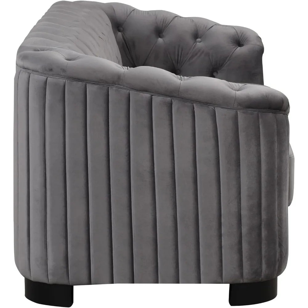 82'' 3-Seat Tufted Upholstered Velvet Chesterfield Sofa in Grey or Beige Color
