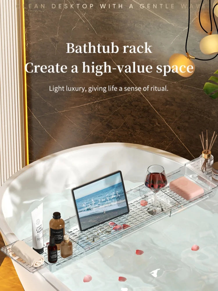 Retractable Bathtub Caddy Rack with Drain Holes