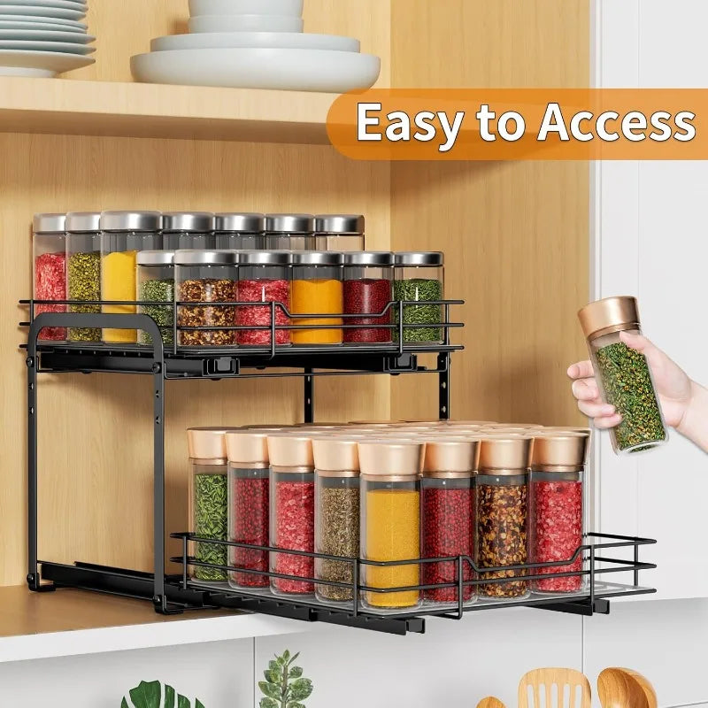 2-Tier Heavy Duty Pull Out Spice Rack for Inside Cabinet.