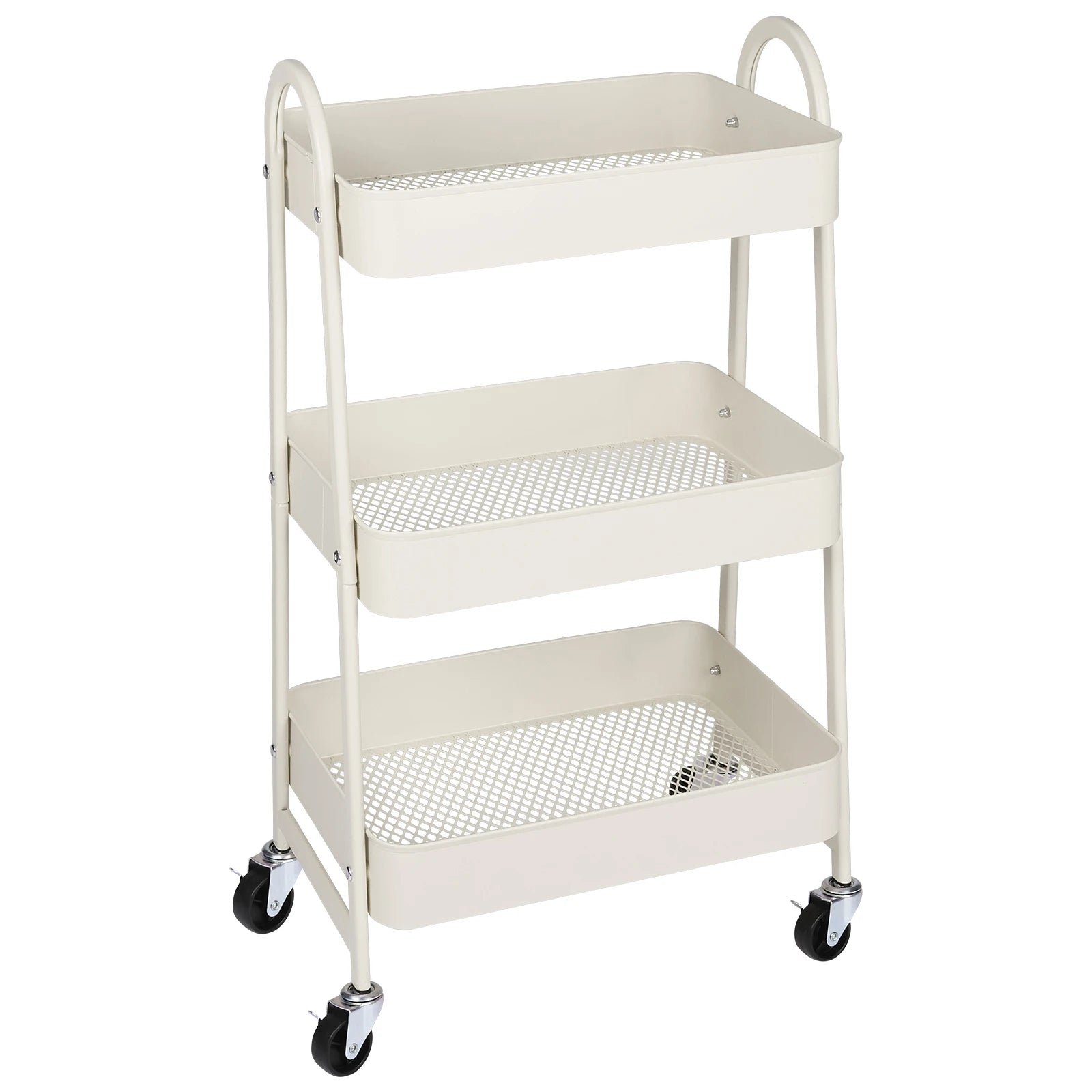 3 Tier Metal Storage Kitchen Cart with Lockable Wheels. Supports 55 lb. per shelf