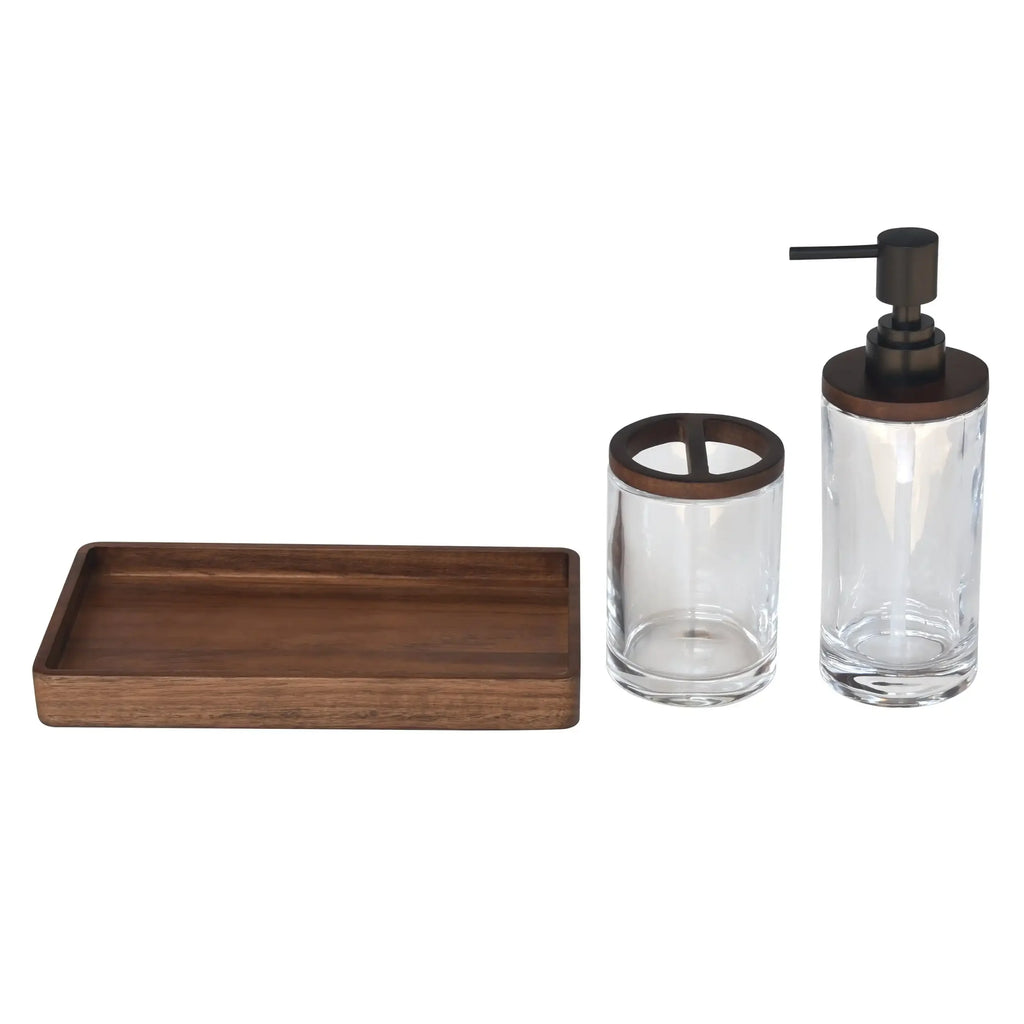 Acacia Wood and Glass Toothbrush Holder