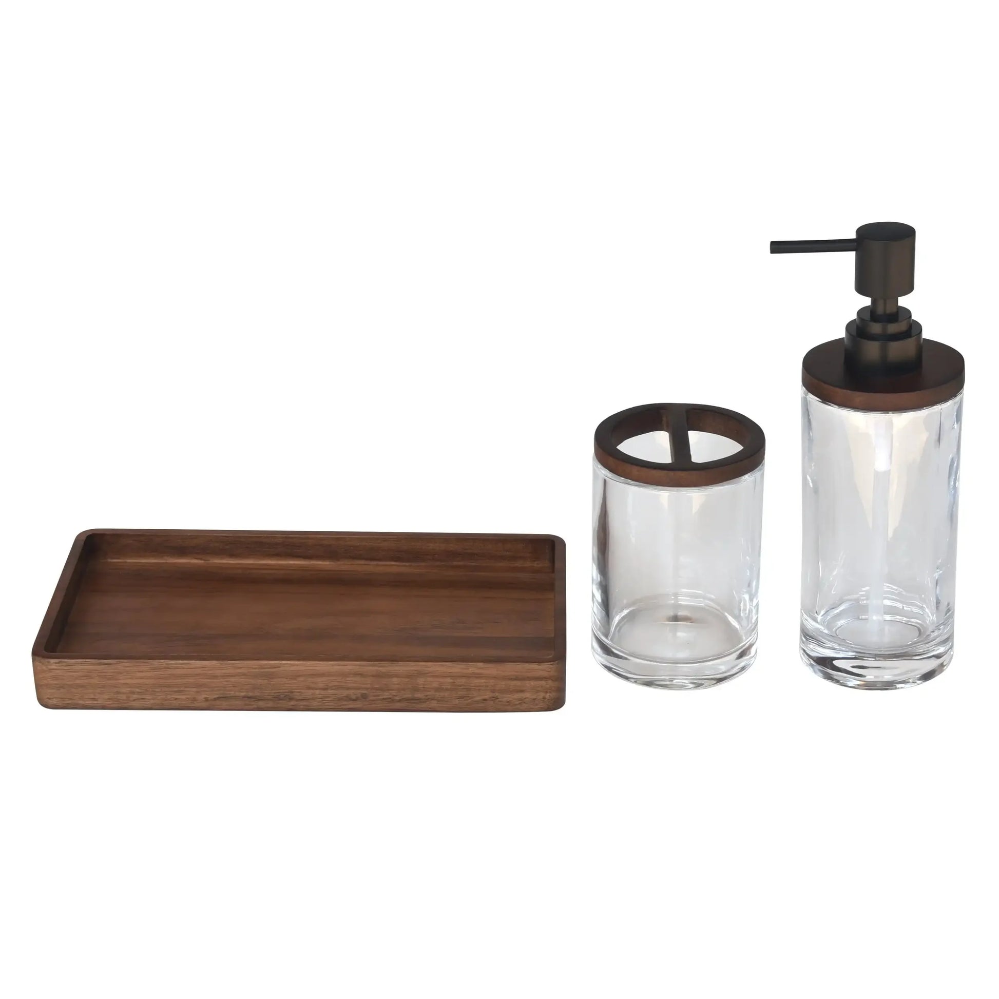 Acacia Wood and Glass Toothbrush Holder