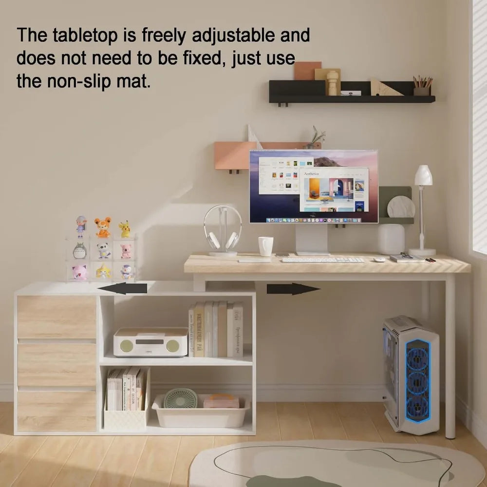 Small Space 47" L-Shaped Computer Desk with File Drawers & Storage Shelves.