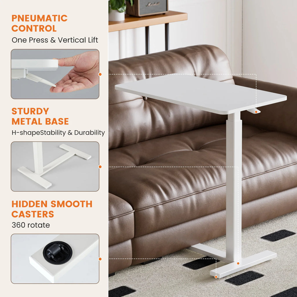 Multi-Use Table with Hidden Casters and Adjustable Height for Use with Sofa, Chair or Bed