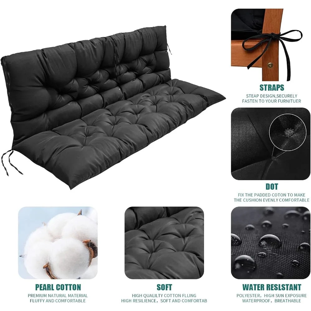 Cushion with Backrest for Outdoor 2-3 Seater Porch Swing.