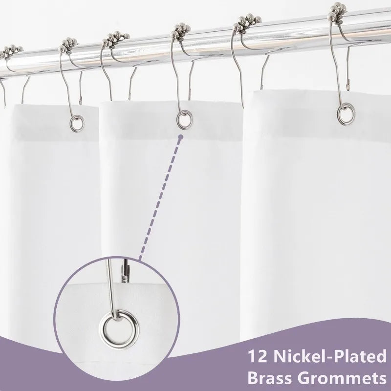 72Wx72L Machine Washable and Waterproof Fabric Shower Curtain Liner with 6 Magnets and Brass Grommets.