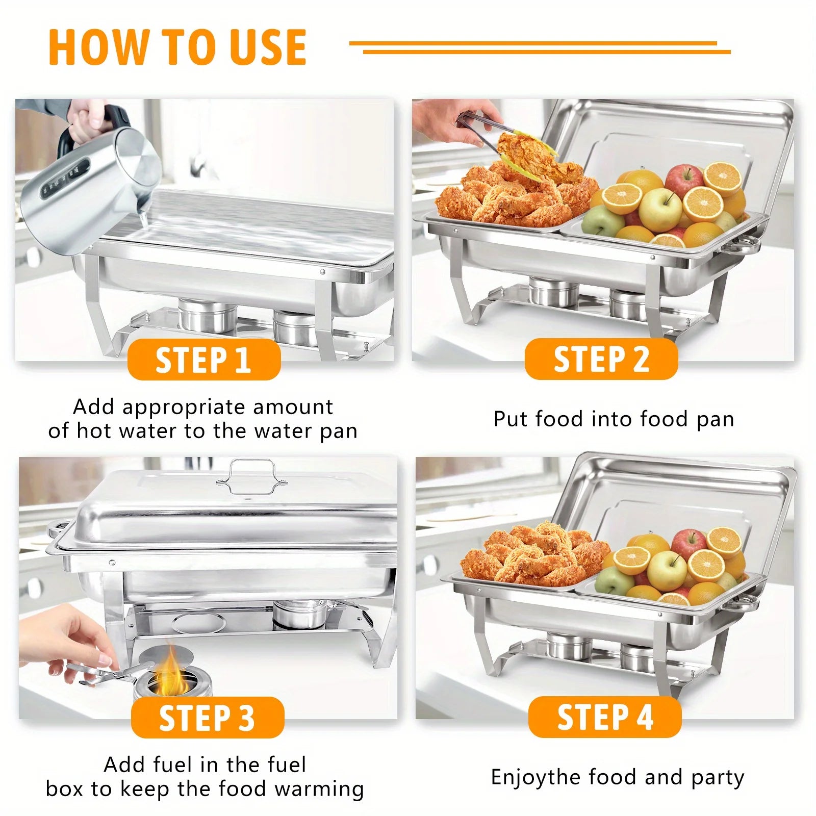 8 Piece Stainless Steel Chafing Dish Buffet Set with Lids and Holders