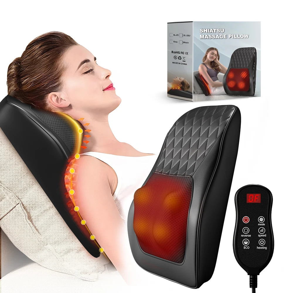 3 Speed Neck Pillow Massager with Vibration and Heat for Shoulder, Neck and Back Nuscies
