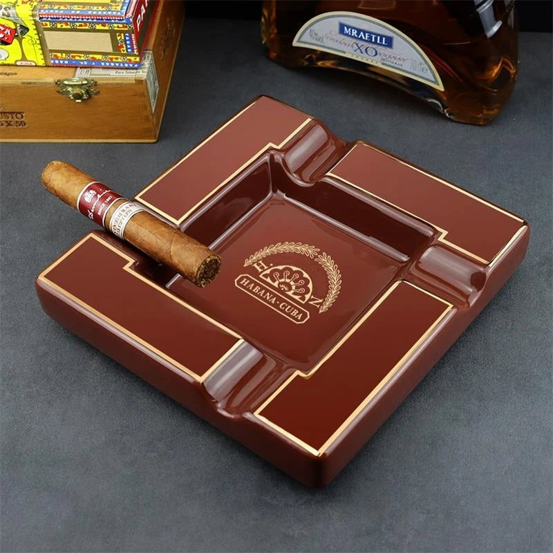 European Style Ceramic Cigar Ashtray with Large Capacity Wide Mouth Slot - Cigar not included.