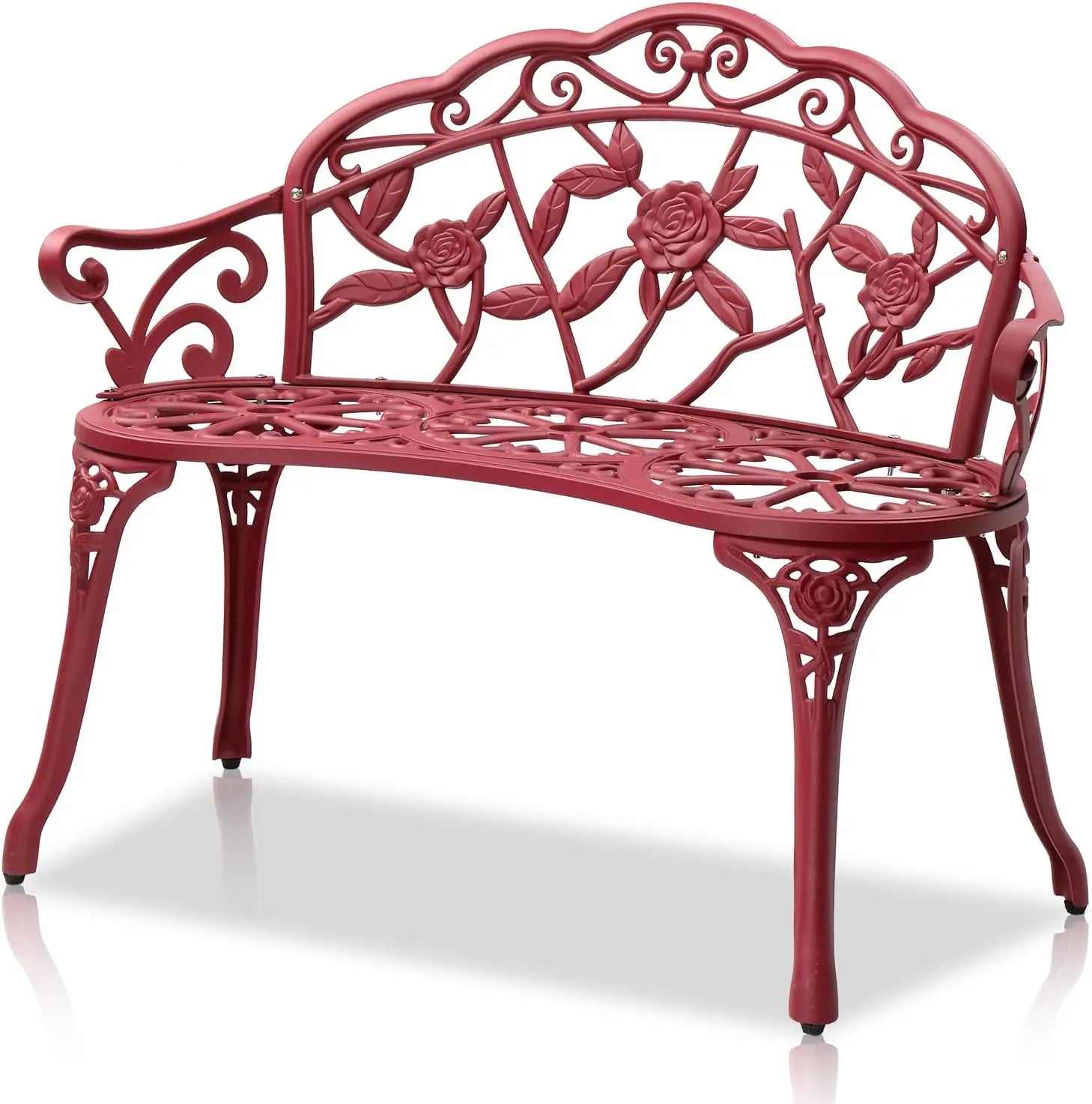Outdoor Garden Cast Iron and Aluminum Metal Rose Bench With Antique Finish. Various Colors.