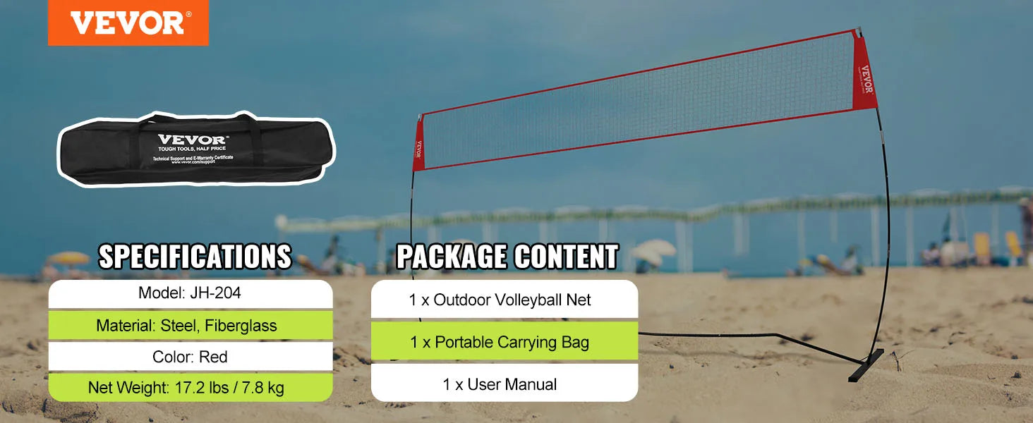 Volleyball Training Net with Adjustable Height and Carrying Bag