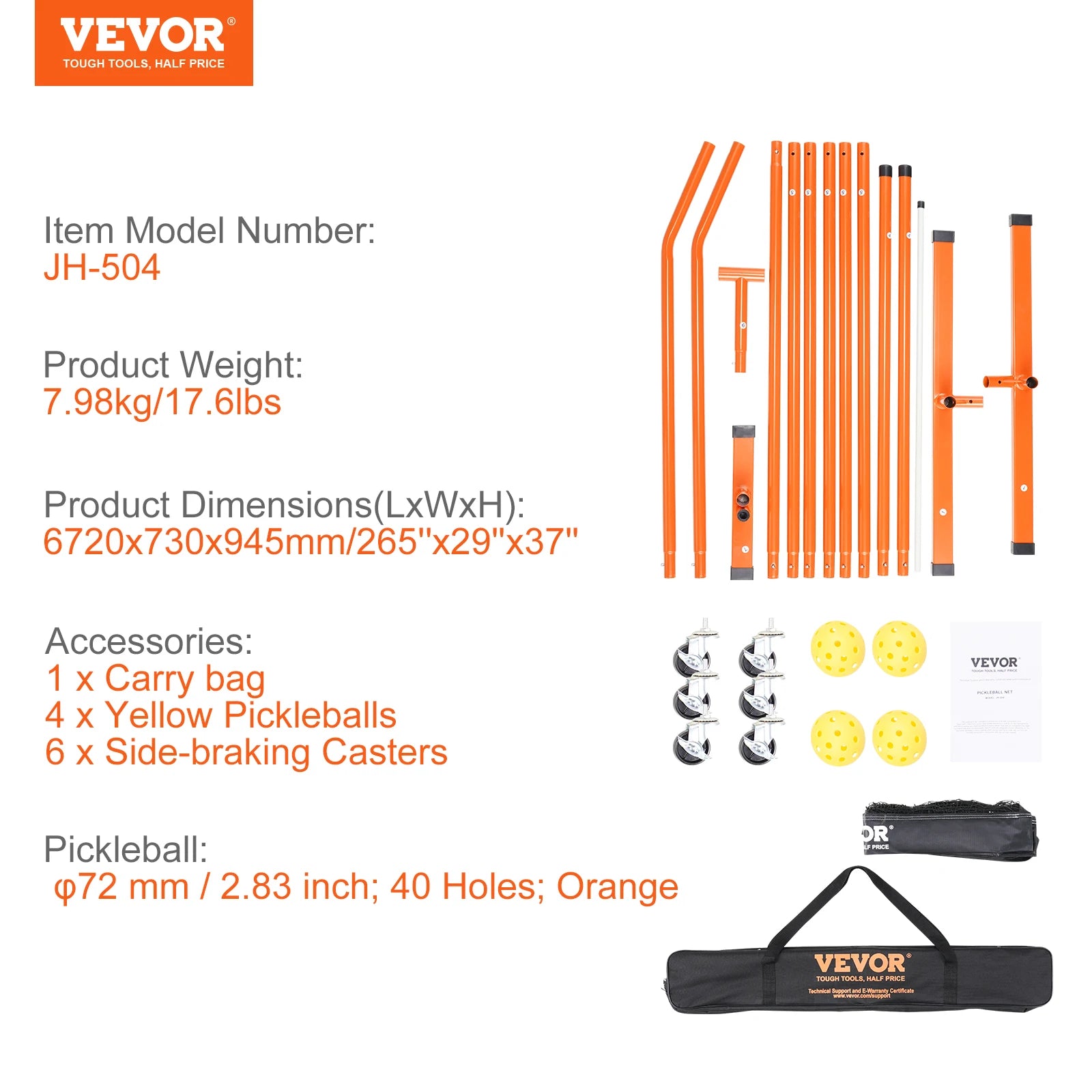 VEVOR Portable 22FT Full Court Official Pickleball Net System with Court Line