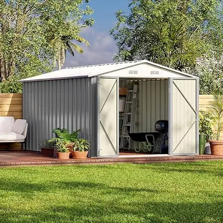 12 x 8 FT Outdoor Steel Storage Shed, With Lockable Doors.