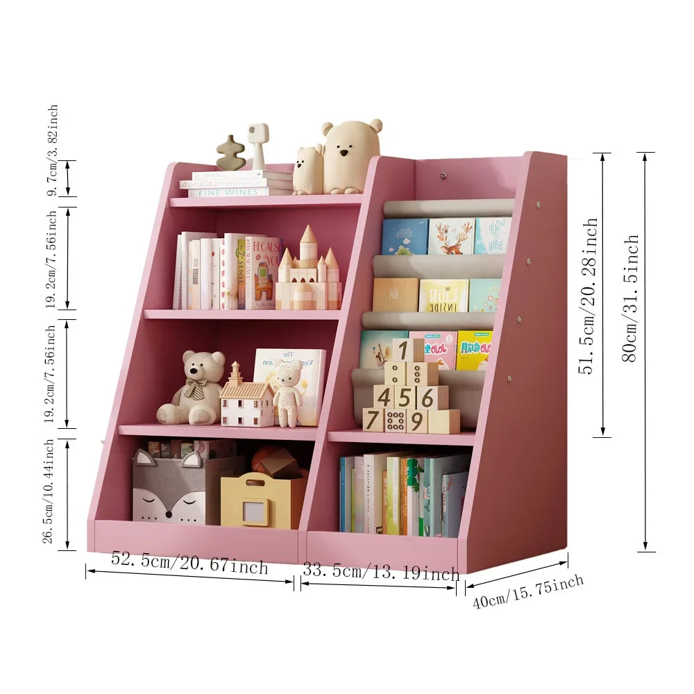 Pink Wooden Children's Toy Storage Cabinet/Bookcase with Adjustable Shelves.