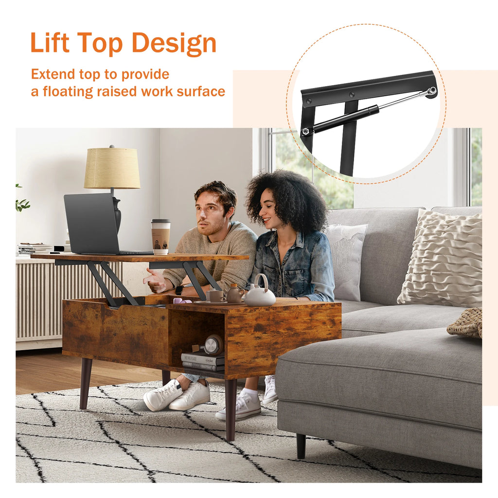 Coffee Table With Lift Top and Adjustable Storage Shelf,  Measures 39.37"x19.7"