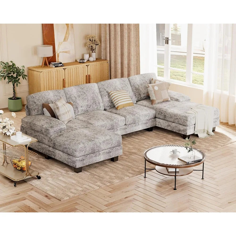 4-Seat Sectional U-Shaped Couches with Chenille Fabric with Removable Pillows. Various Colors.