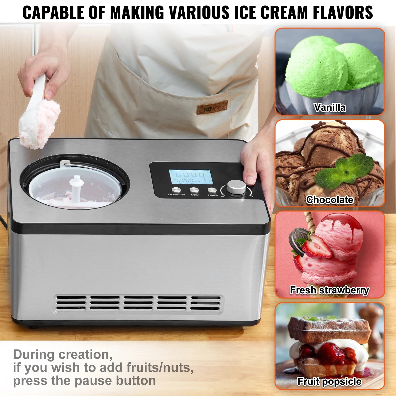 Automatic Ice Cream Maker with Built-in Compressor.