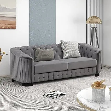 82'' 3-Seat Tufted Upholstered Velvet Chesterfield Sofa in Grey or Beige Color