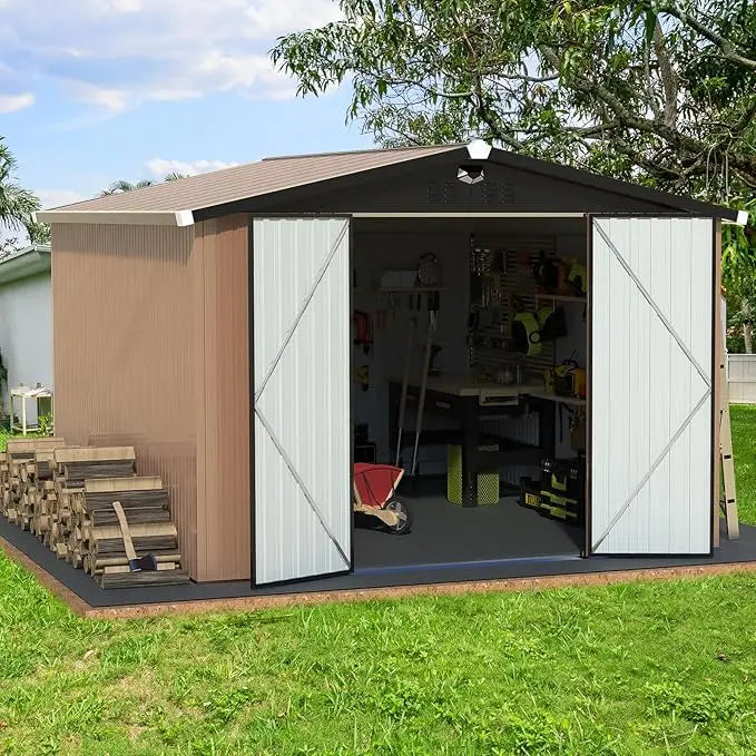 10' x 12' Waterproof Outdoor Storage Building with Lockable Doors,