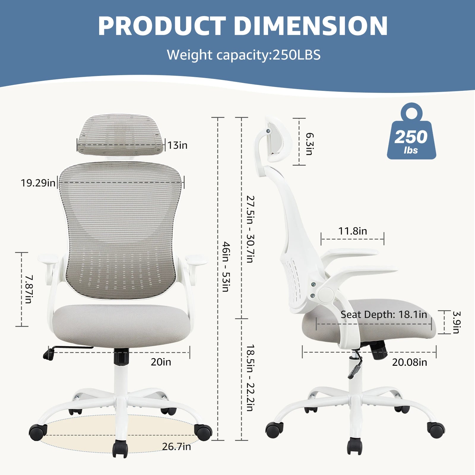 Mesh Ergonomic Computer Desk Chair with Flip-up Arms and Adjustable Headrest