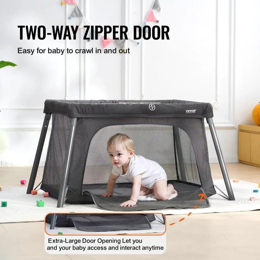 Folding Lightweight and Portable Baby Travel Crib or Playpen with Zipper Gate.