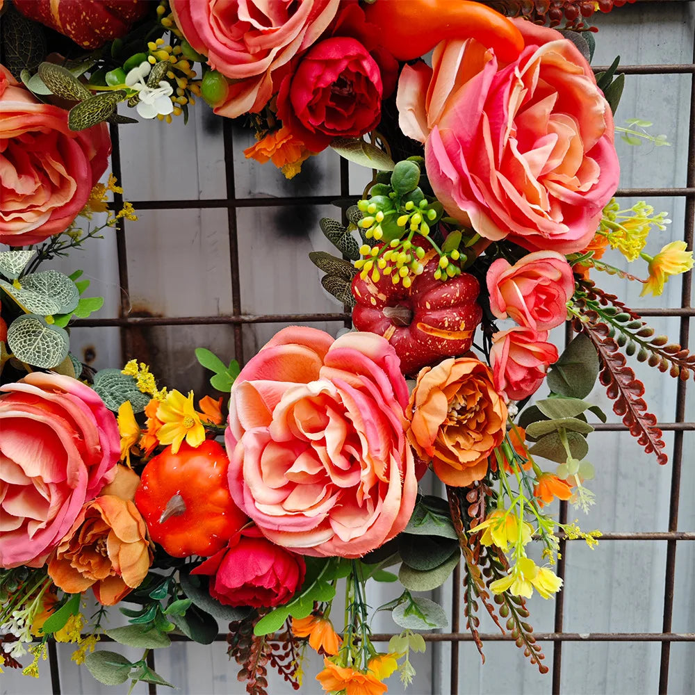 Round Autumn Decorative Wreath for Door or Wall